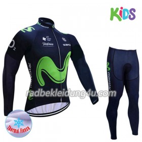 Set Langarmtrikot + Radhose Lange 2017 Movistar Team Kinder Winter Thermal Fleece N001
